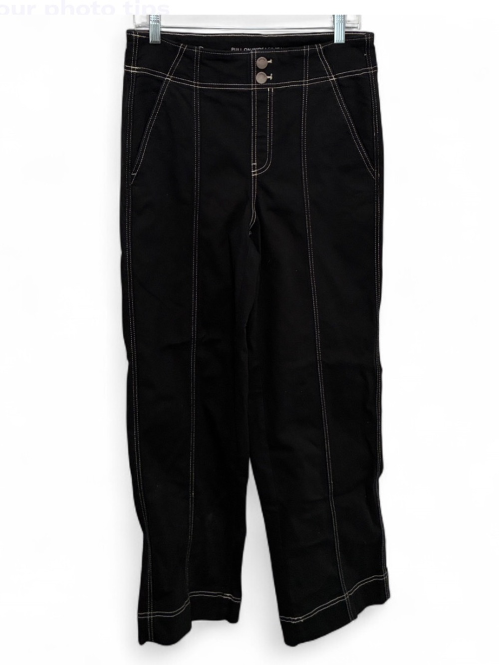 Chico's Black Pull On Wide Leg Jeans with Contrast Stitching